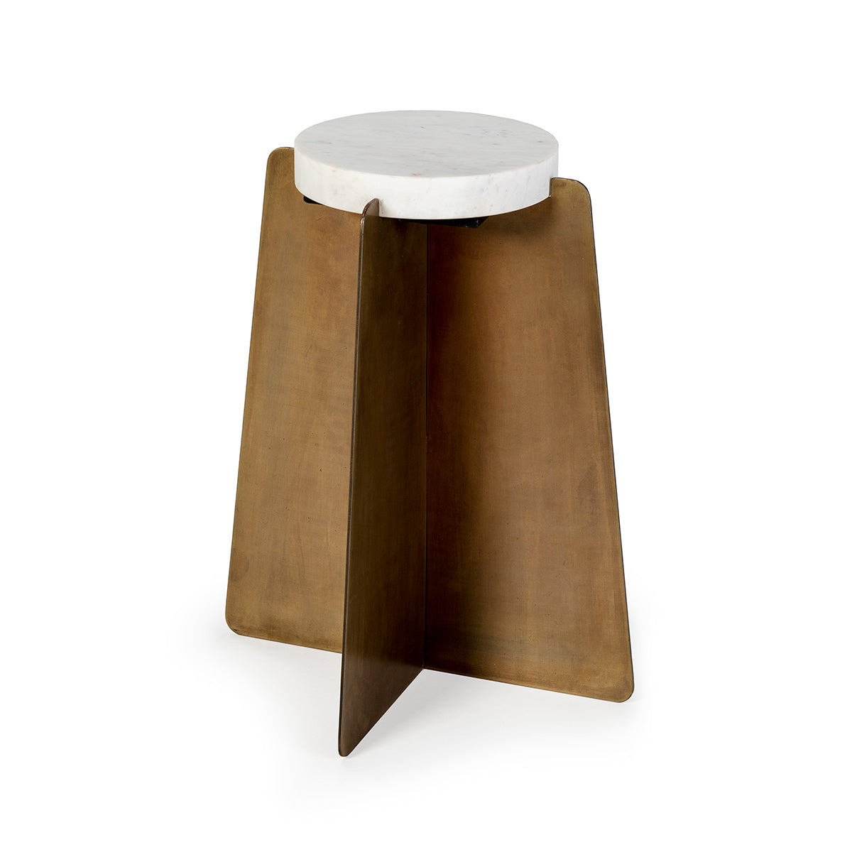 SUR DEVIS - Table d'appoint 45x45x57 Métal/Marbre Doré Antique/Blanc - Club Pelita