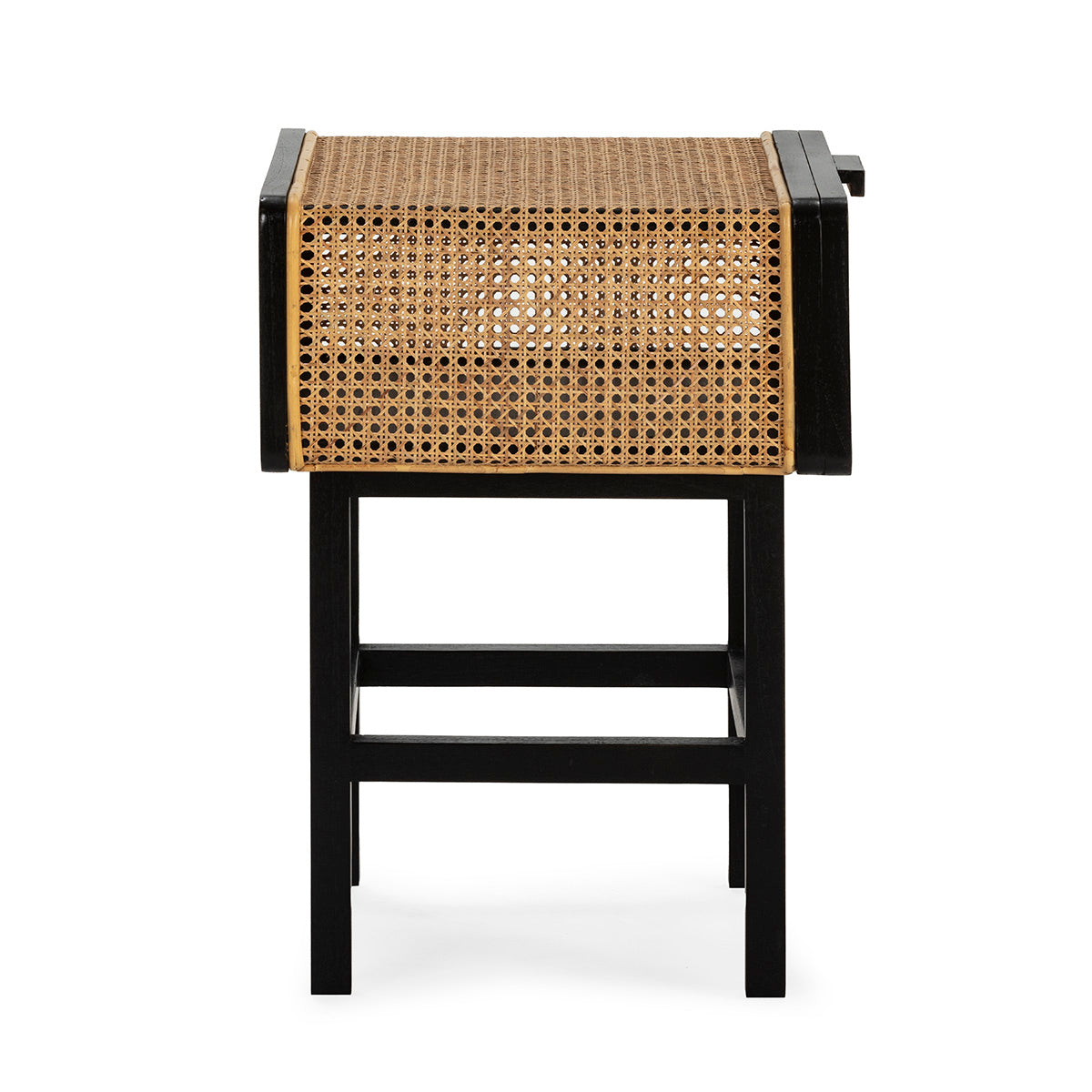 SUR DEVIS - Table de chevet 48x43x61 Bois de cèdre/Rotin -- Noir/Naturel - Club Pelita