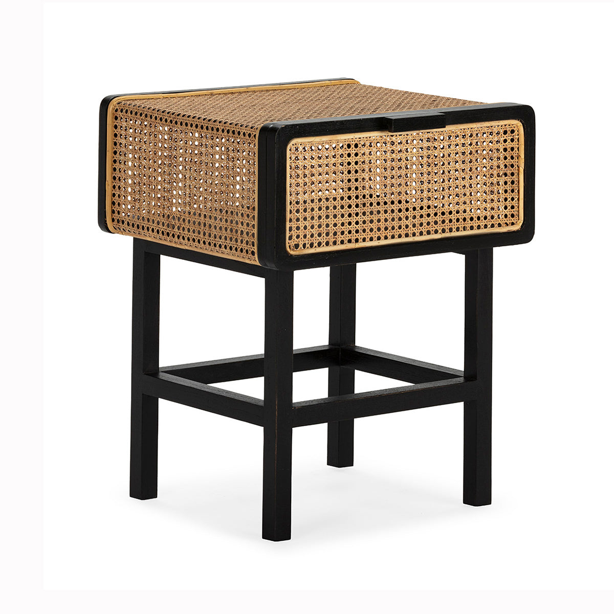 SUR DEVIS - Table de chevet 48x43x61 Bois de cèdre/Rotin -- Noir/Naturel - Club Pelita