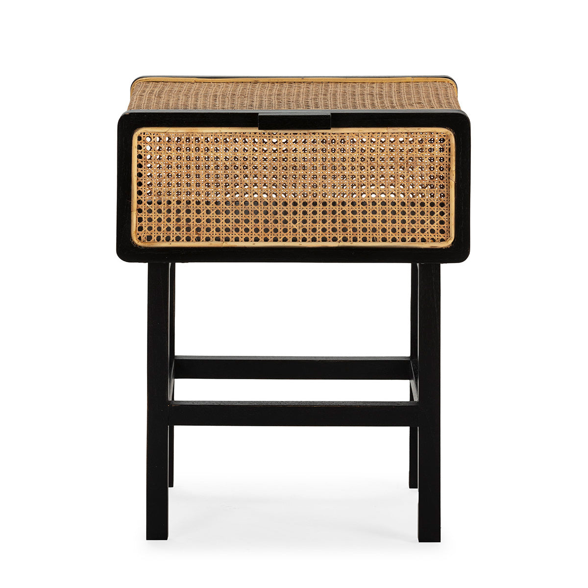 SUR DEVIS - Table de chevet 48x43x61 Bois de cèdre/Rotin -- Noir/Naturel - Club Pelita