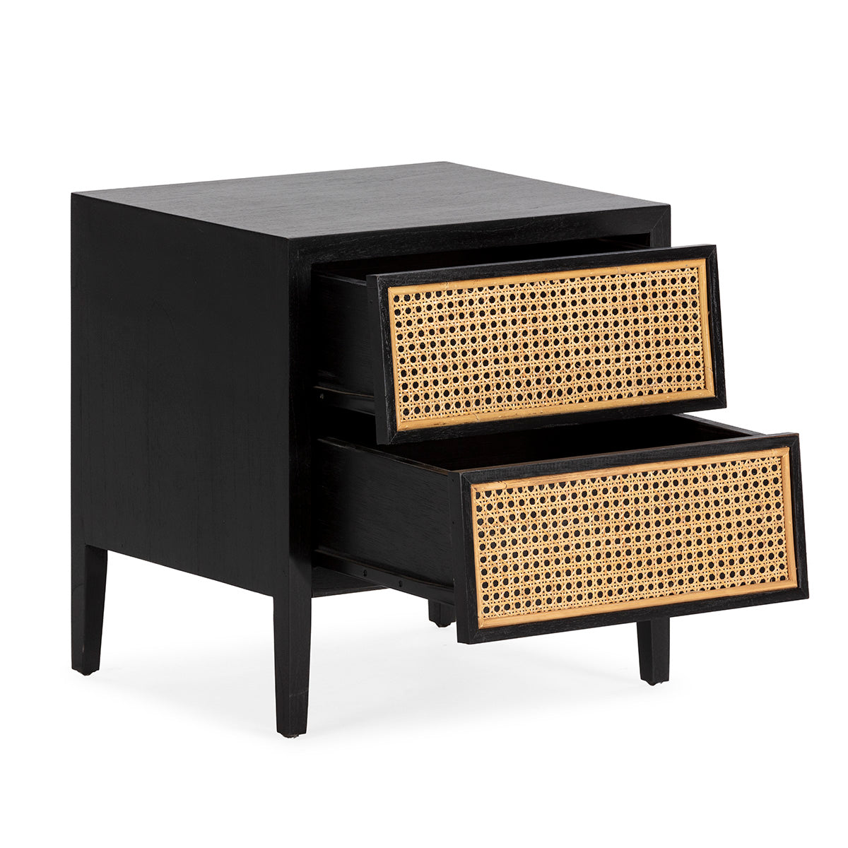 SUR DEVIS - Table de chevet 50x40x51 Bois de cèdre/Rotin -- Noir/Naturel - Club Pelita