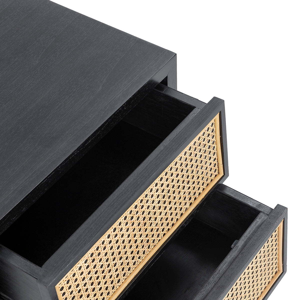 SUR DEVIS - Table de chevet 50x40x51 Bois de cèdre/Rotin -- Noir/Naturel - Club Pelita