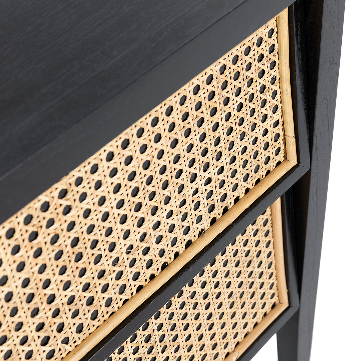 SUR DEVIS - Table de chevet 50x40x51 Bois de cèdre/Rotin -- Noir/Naturel - Club Pelita