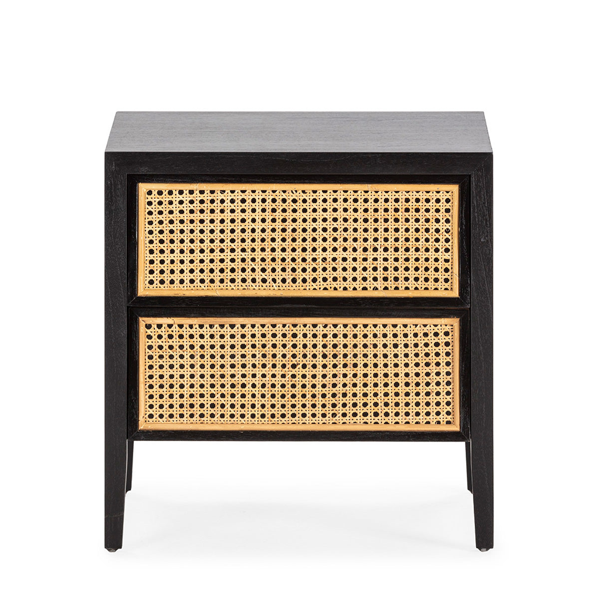 SUR DEVIS - Table de chevet 50x40x51 Bois de cèdre/Rotin -- Noir/Naturel - Club Pelita