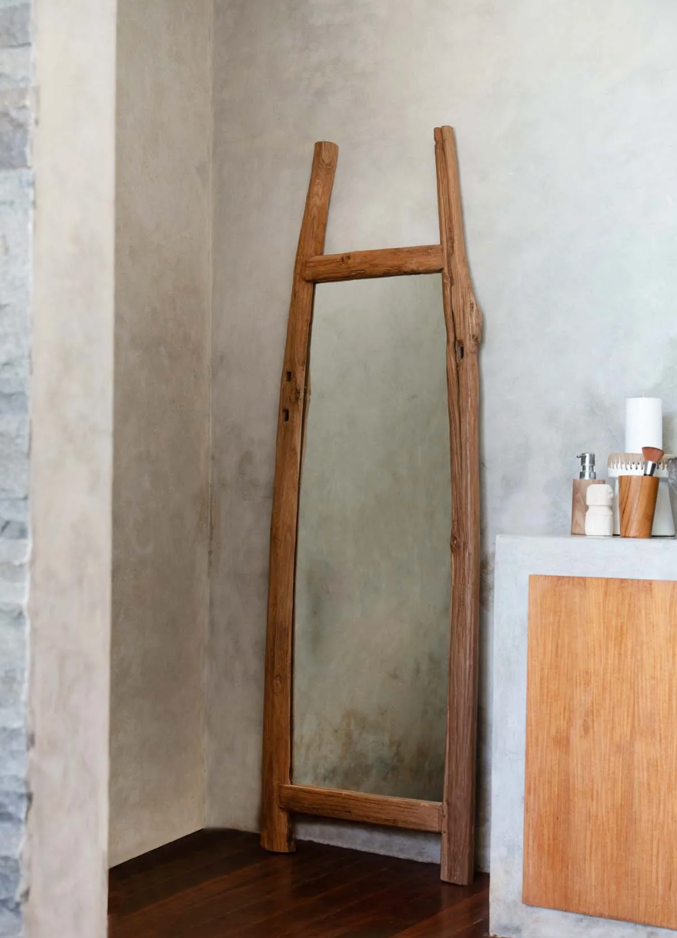 Le Fabulook Miroir Sur Pied Coiffeuse - Teck Naturel - Bazar Bizar