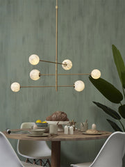 Suspension luminaire Carrara 6 globes en effet marbre doré