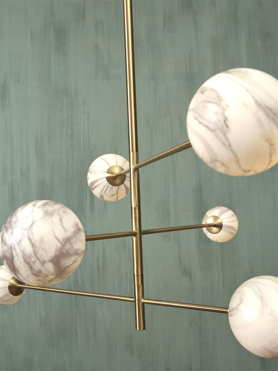 Suspension luminaire Carrara 6 globes en effet marbre doré