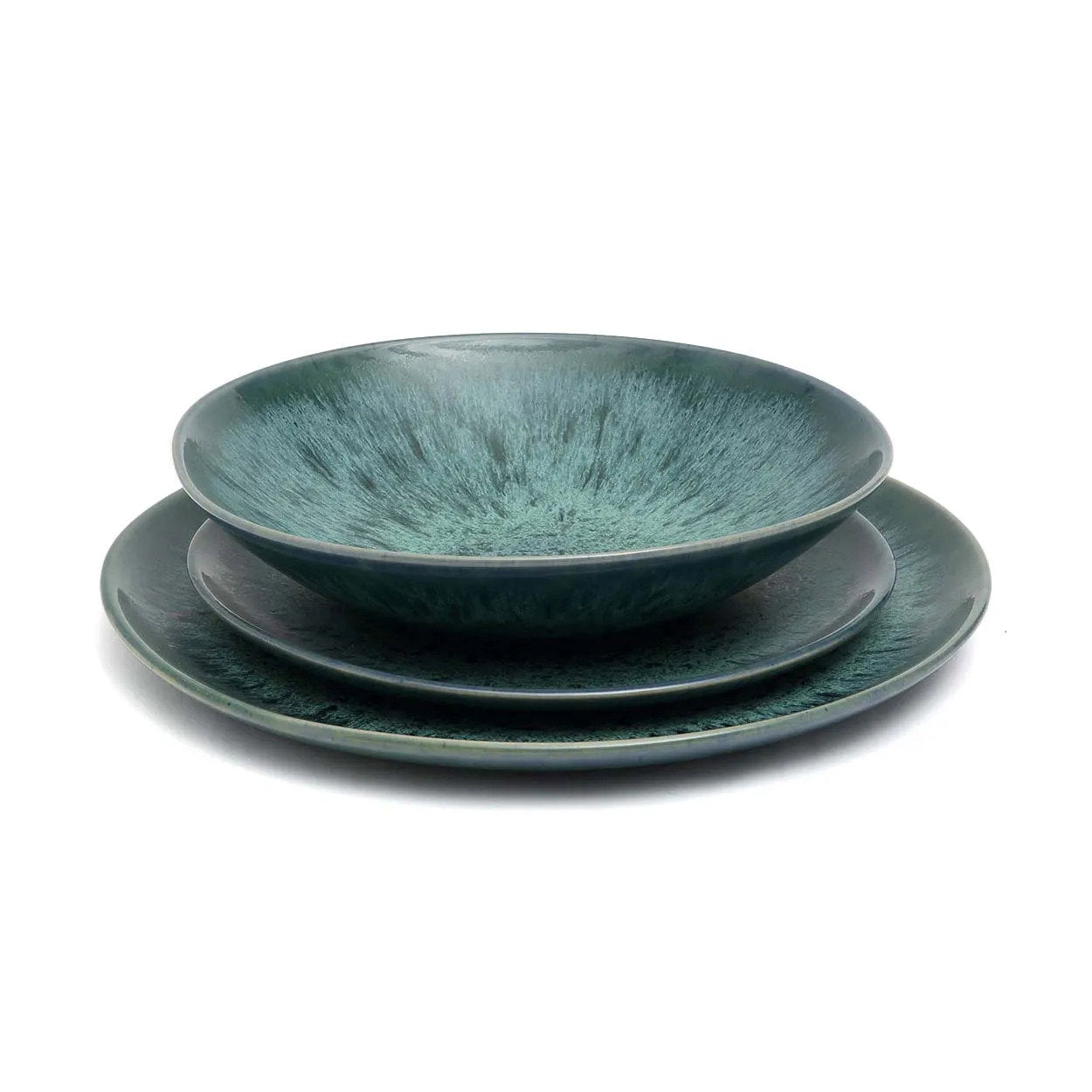 Assiette plate "Aqua" grande taille – Lot de 4,  Céramique Portugaise | Bazar Bizar