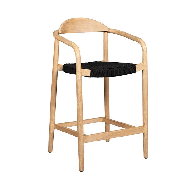 Tabouret de bar Anam en bois d'eucalyptus et corde noir