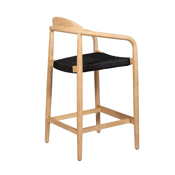 Tabouret de bar Anam en bois d'eucalyptus et corde noir