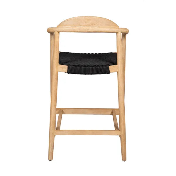 Tabouret de bar Anam en bois d'eucalyptus et corde noir