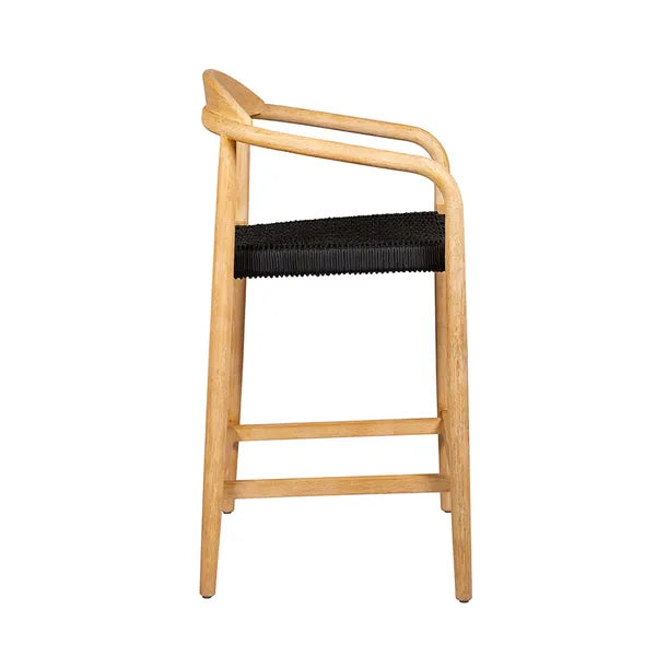 Tabouret de bar Anam en bois d'eucalyptus et corde noir
