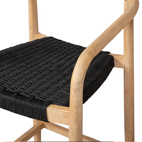 Tabouret de bar Anam en bois d'eucalyptus et corde noir