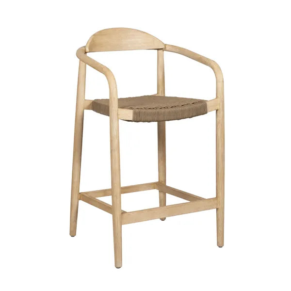 Tabouret de bar Anam en bois d'eucalyptus et corde sable