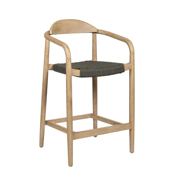 Tabouret de bar Anam en bois d'eucalyptus et corde kaki