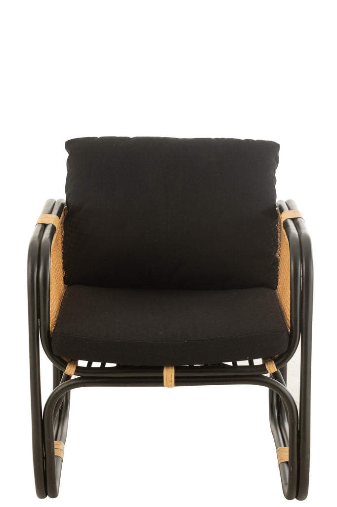 Fauteuil avec coussin en rotin/textile noir