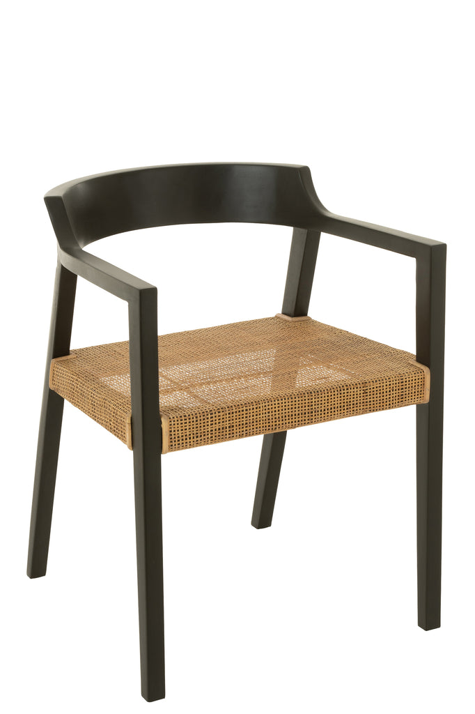 Chaise de salle à manger Salangan en bois de teck noir avec cannage - J-Line