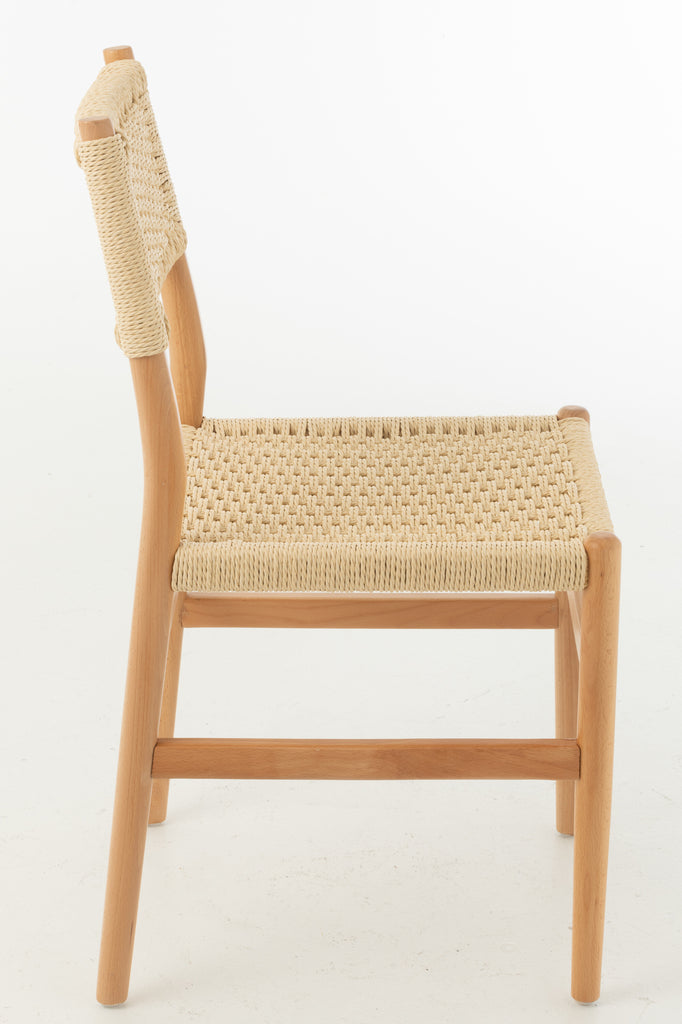 Chaise Yogi en bois de hêtre naturel avec assise en corde - J-Line