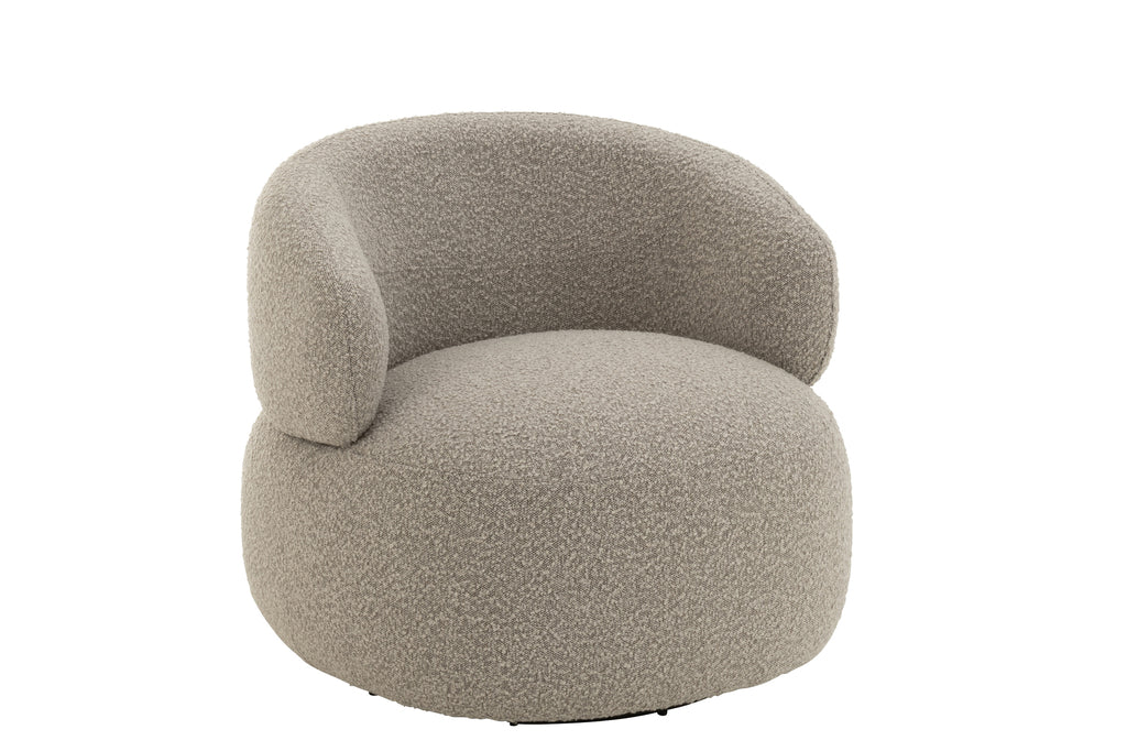 Fauteuil pivotant rond Kvaloya en bouclette et bois de peuplier taupe - J-Line