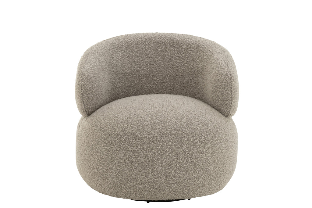 Fauteuil pivotant rond Kvaloya en bouclette et bois de peuplier taupe - J-Line