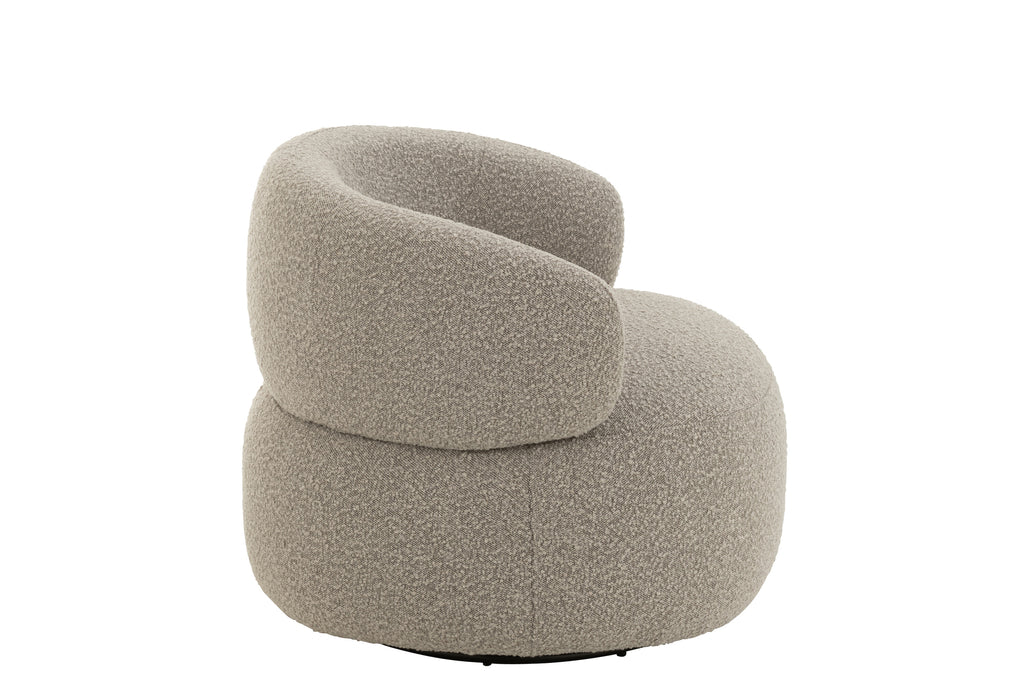 Fauteuil pivotant rond Kvaloya en bouclette et bois de peuplier taupe - J-Line