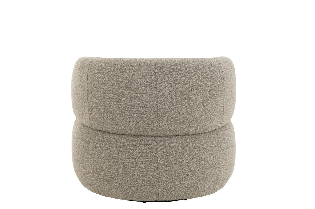 Fauteuil pivotant rond Kvaloya en bouclette et bois de peuplier taupe - J-Line