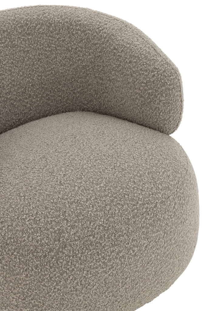 Fauteuil pivotant rond Kvaloya en bouclette et bois de peuplier taupe - J-Line