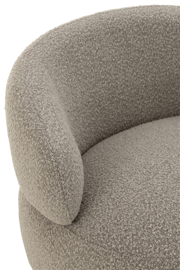 Fauteuil pivotant rond Kvaloya en bouclette et bois de peuplier taupe - J-Line