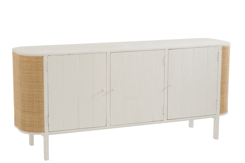 Buffet 3 portes Palamea en bois exotique et rotin blanc - J-Line