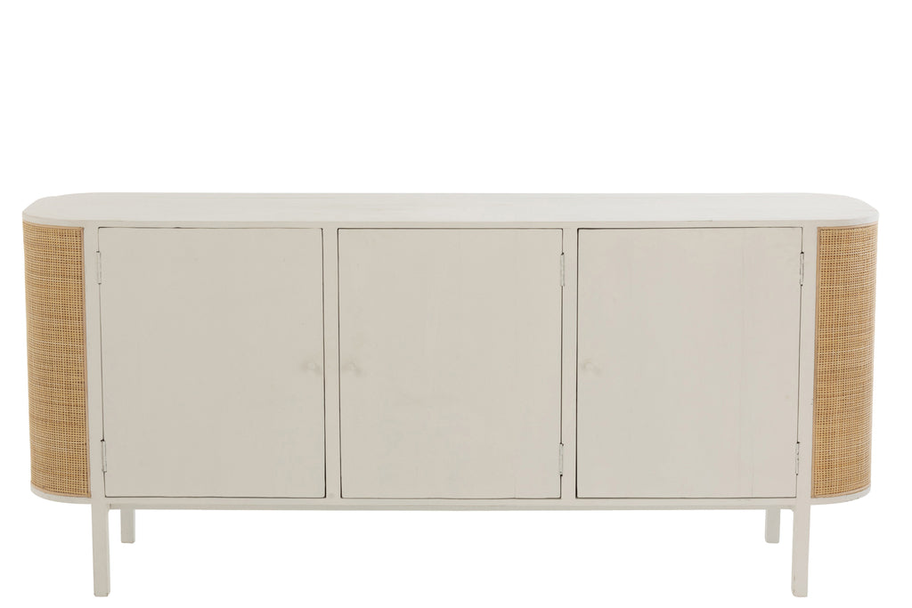 Buffet 3 portes Palamea en bois exotique et rotin blanc - J-Line