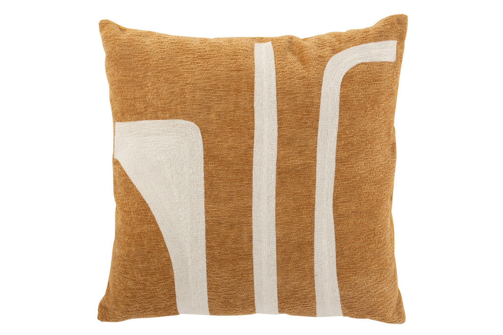 Coussin en chenille à motif ocre et blanc - J-Line