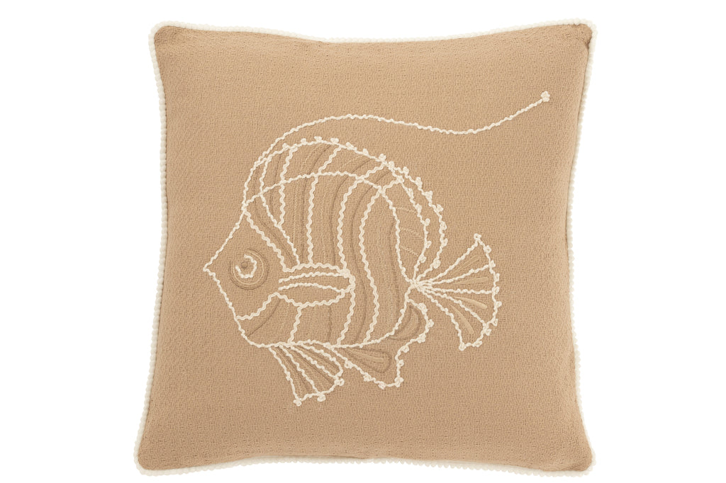 Coussin poisson  en coton beige crème - J-Line