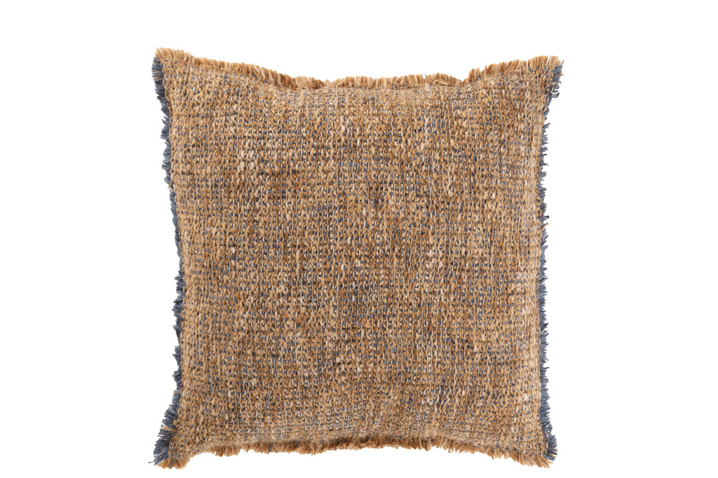 Coussin Salla en polyester/coton marron clair/bleu - J-Line