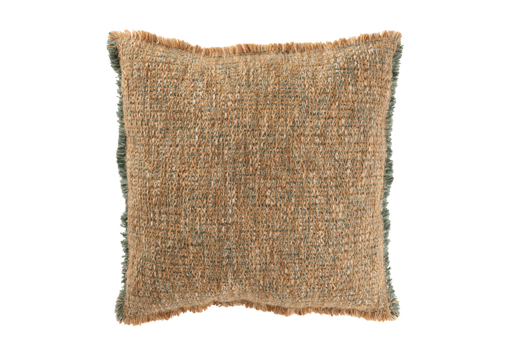 Coussin Salla en polyester/coton marron clair/vert - J-Line