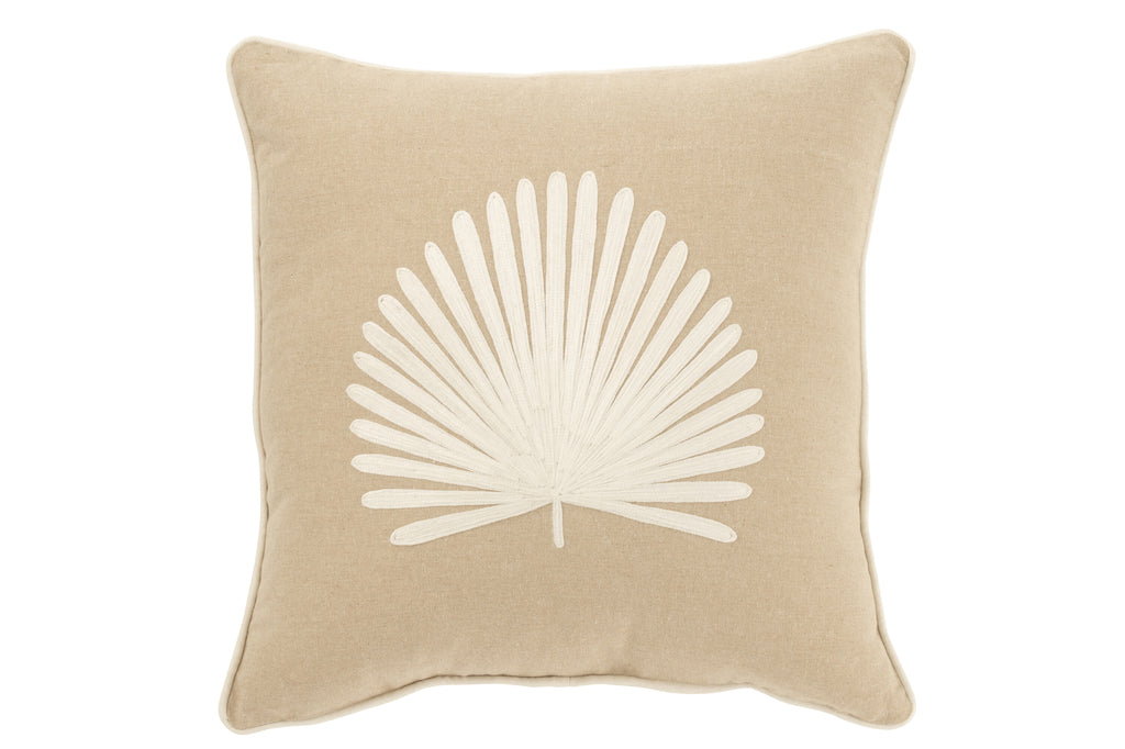 Coussin feuille en coton beige blanc - J-Line