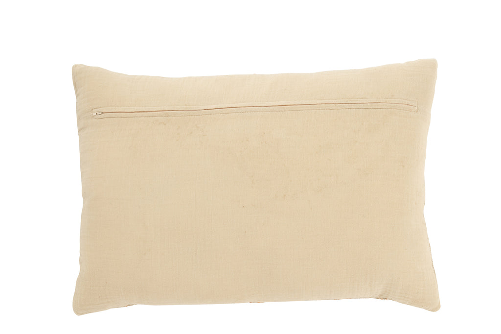 Coussin rectangle à rayures ligne en lin et coton beige/rouille - J-Line