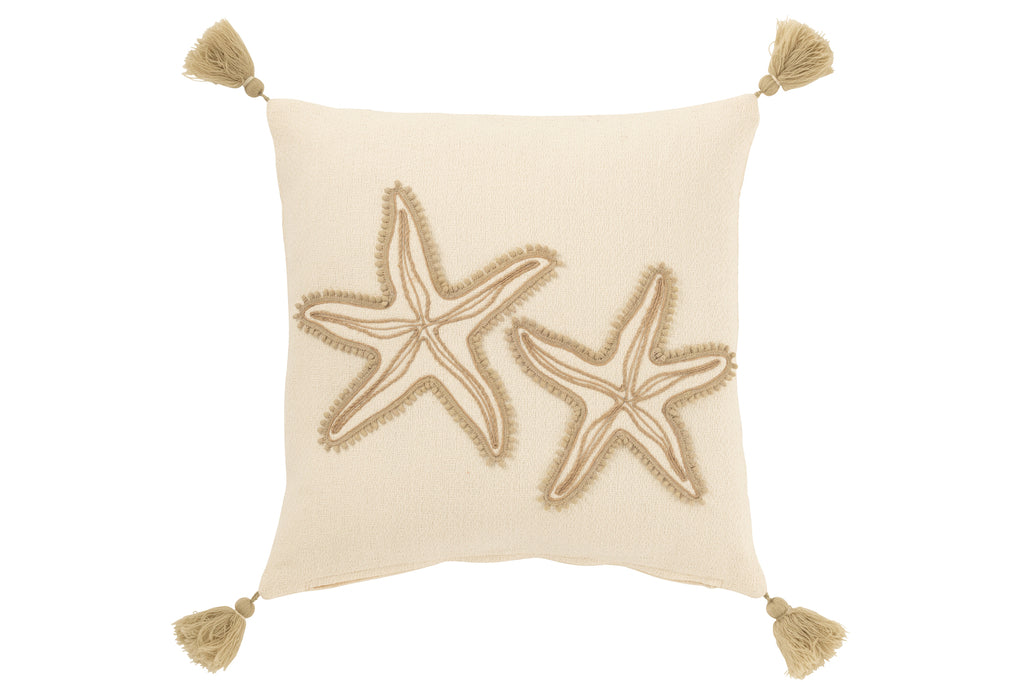 Coussin Starfish en coton crème/beige - J-Line