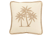 Coussin carré Palmier en coton crème/beige- J-Line