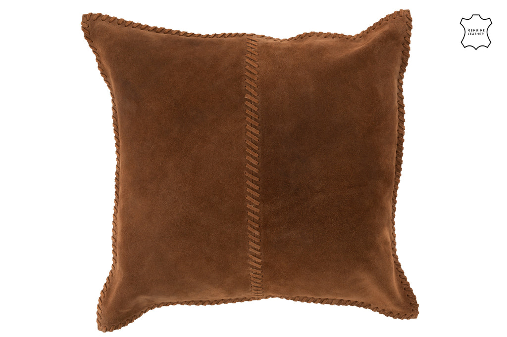 Coussin en cuir carré cognac - J-Line