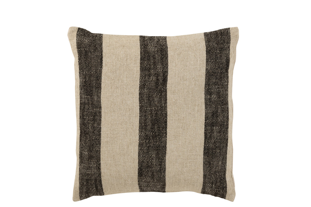 Coussin à rayures  large en lin beige et noir carré - J-Line