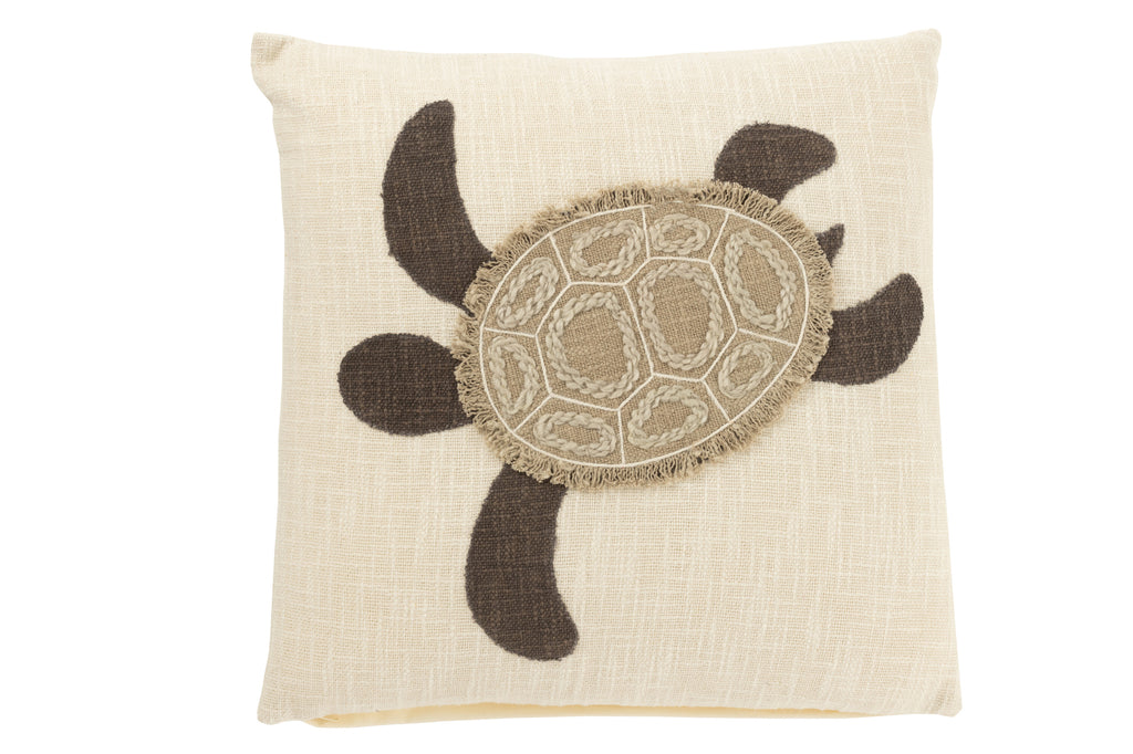 Coussin Tortue en coton et laine beige - J-Line