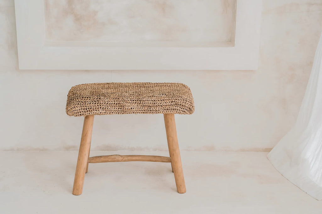 Banc Raffia 60 en teck - Bazar Bizar