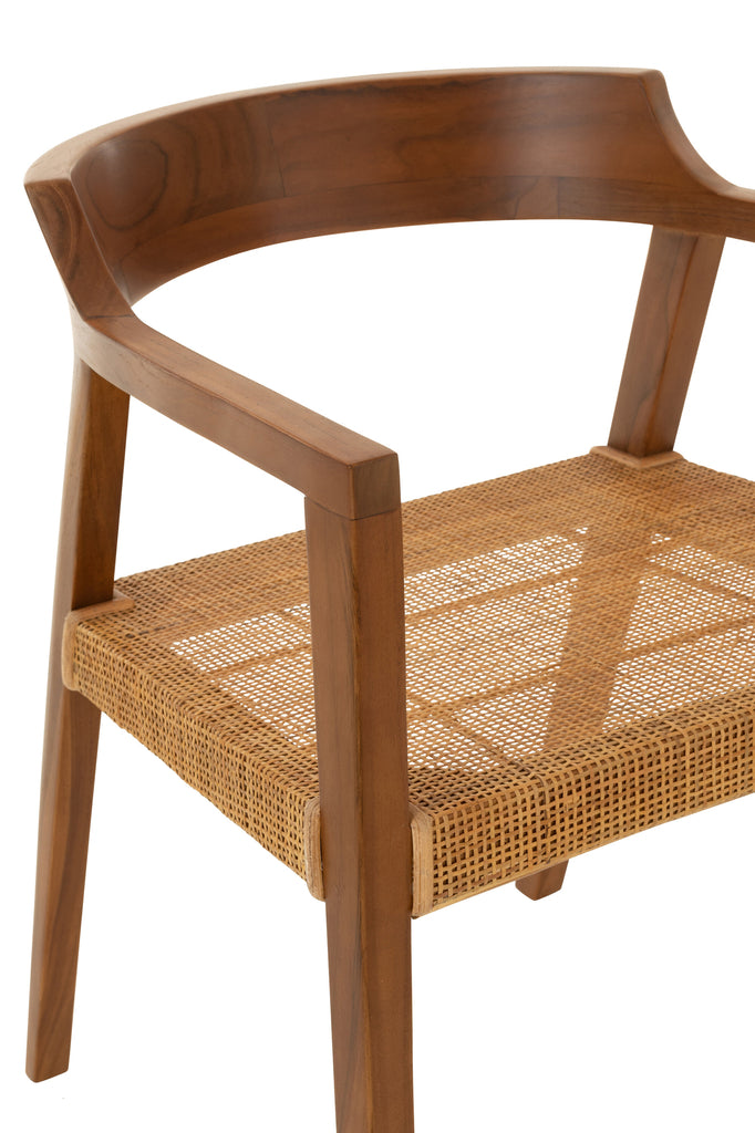 Chaise de salle à manger Salangan en bois de teck marron avec cannage - J-Line