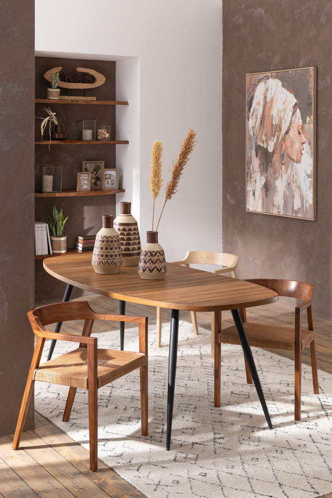 Chaise de salle à manger Salangan en bois de teck marron avec cannage - J-Line