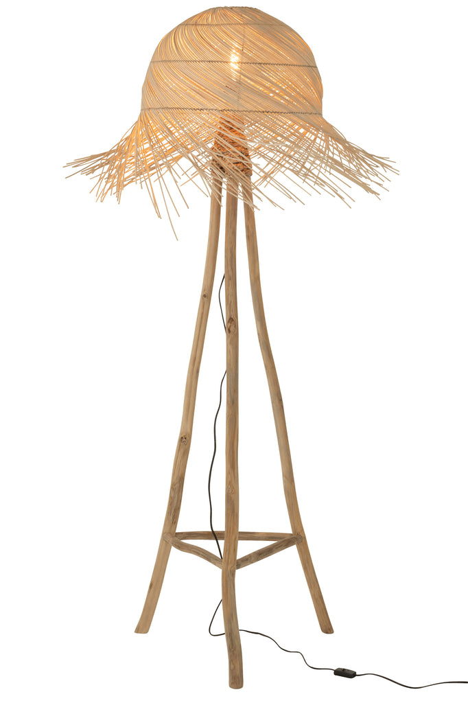 Lampadaire Sanur en branches de teck et rotin - J-Line