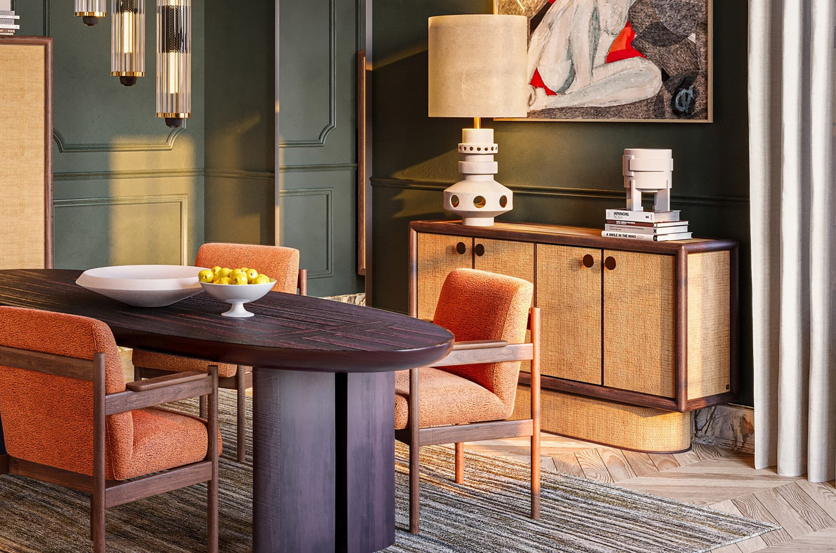 SUR DEVIS - Buffet Granada en Bois de Mindi et Rotin - Versmissen - Club Pelita