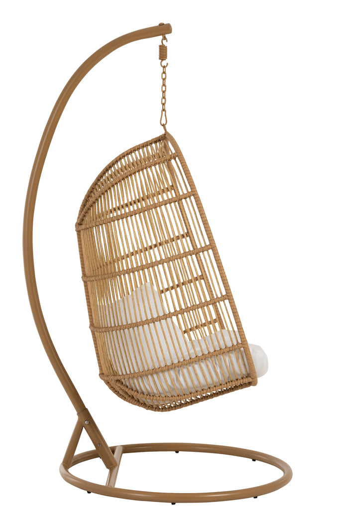 Fauteuil suspendu Eggaza en acier et osier beige foncé - J-Line