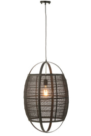 Suspension luminaire Langsa en lin/bambou noir large - J-Line