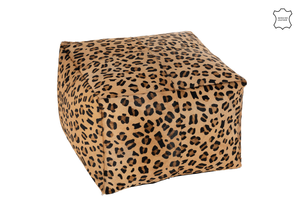 Pouf Leona en cuir motif léopard - J-Line