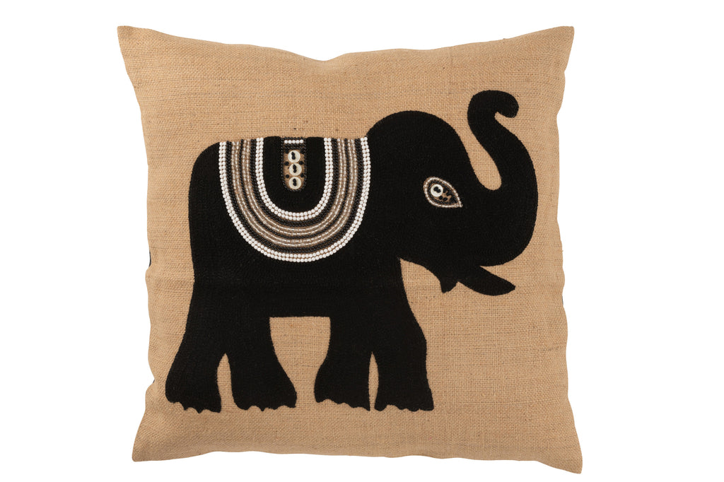 Coussin Gajah en jute et coton beige et noir - J-Line